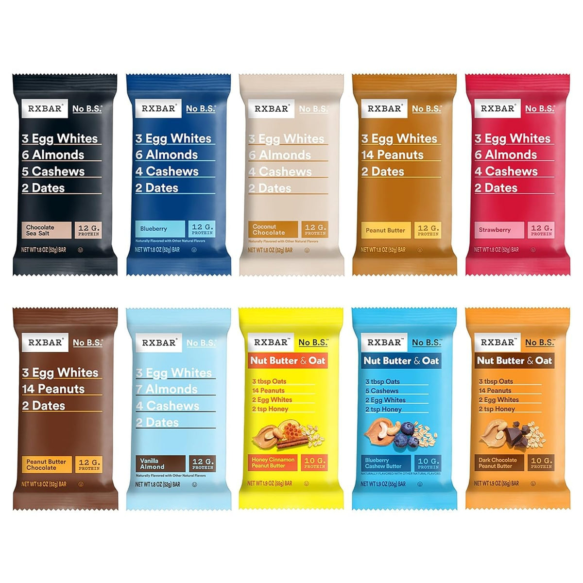 RXBAR 30pk assorted pack shown for on-the-go snacking.