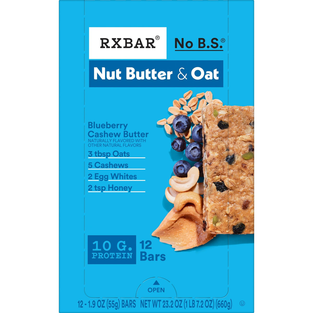 RXBAR Blueberry Cashew Butter bar with breakfast spread
