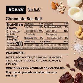 RXBAR Chocolate Sea Salt ingredients list highlights real food components