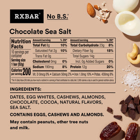 RXBAR Chocolate Sea Salt bar alone shows compact snack option.