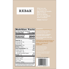 RXBAR Coconut Chocolate bar bite, texture and real ingredients on display