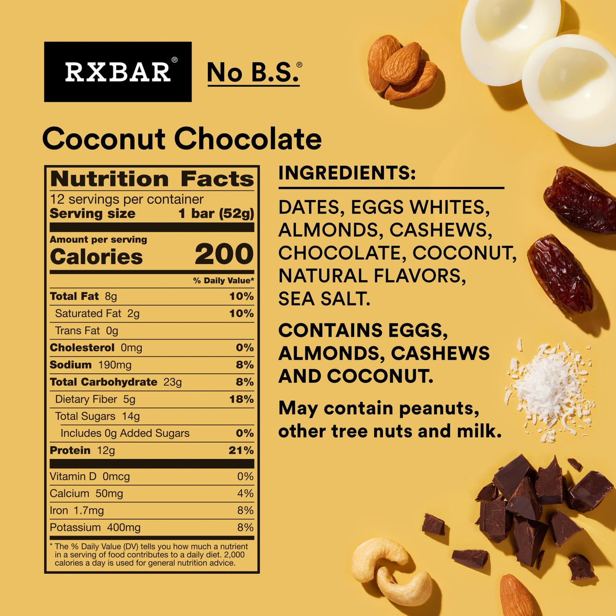 RXBAR Coconut Chocolate bar close-up reveals ingredients and texture for a protein-rich bite