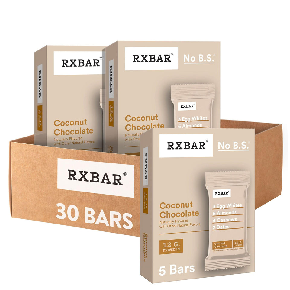 RXBAR Coconut Chocolate bar front view highlights simple ingredients and texture