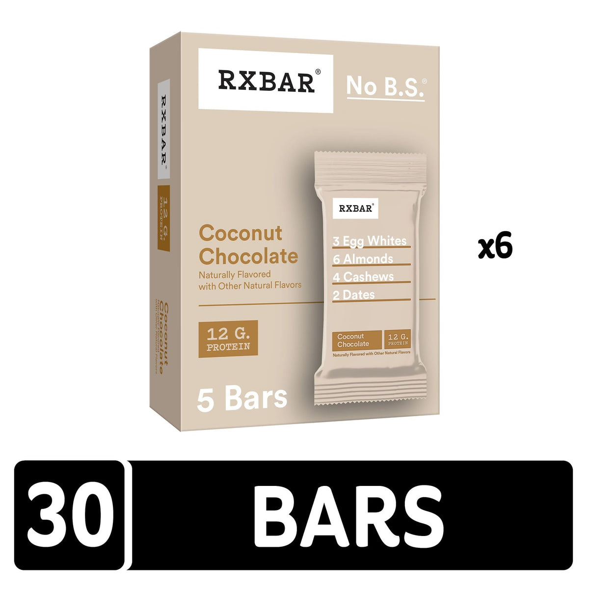 RXBAR Coconut Chocolate bar half-broken reveals dates and nuts texture for crunch