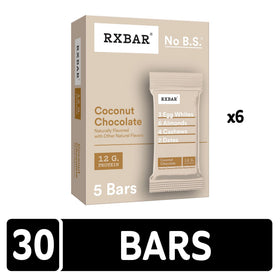 RXBAR Coconut Chocolate bar half-broken reveals dates and nuts texture for crunch