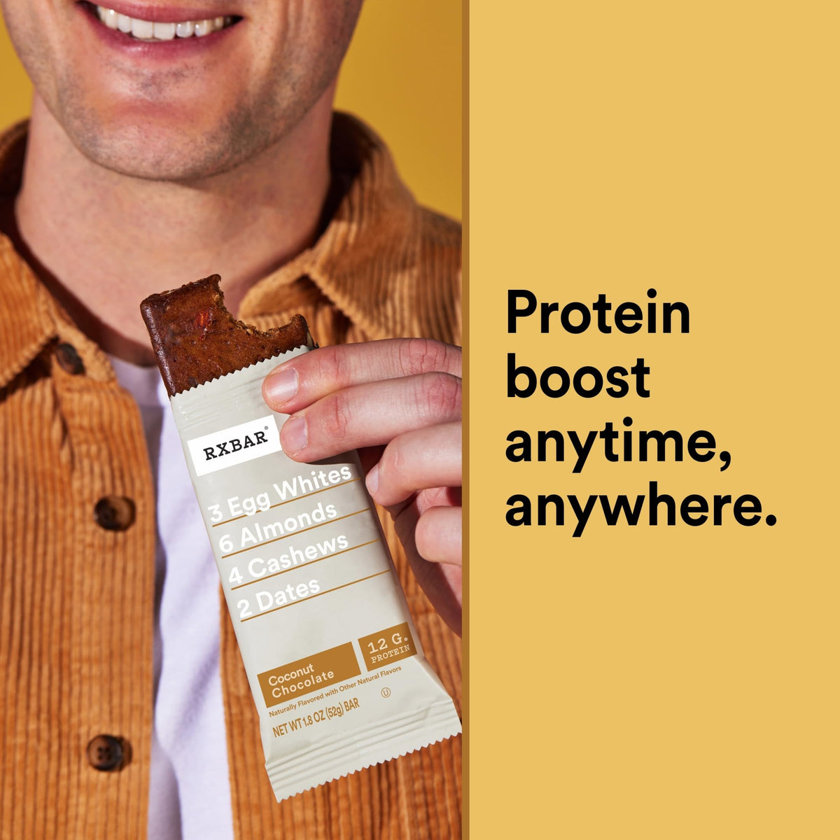 RXBAR Coconut Chocolate bar in gym bag, quick protein boost before workouts