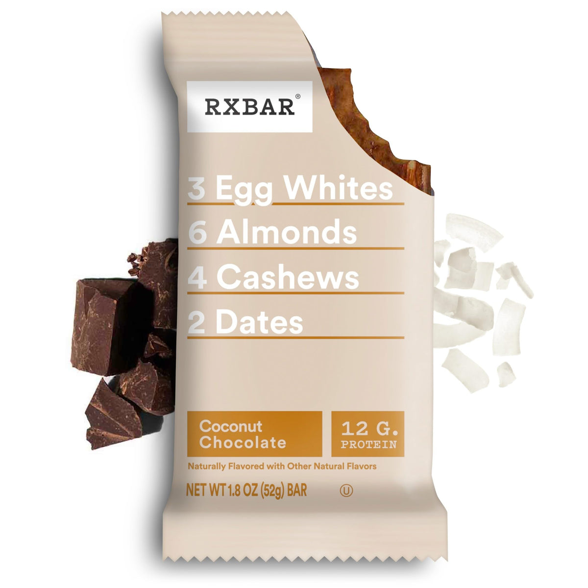 RXBAR Coconut Chocolate bar on a desk, office snack option