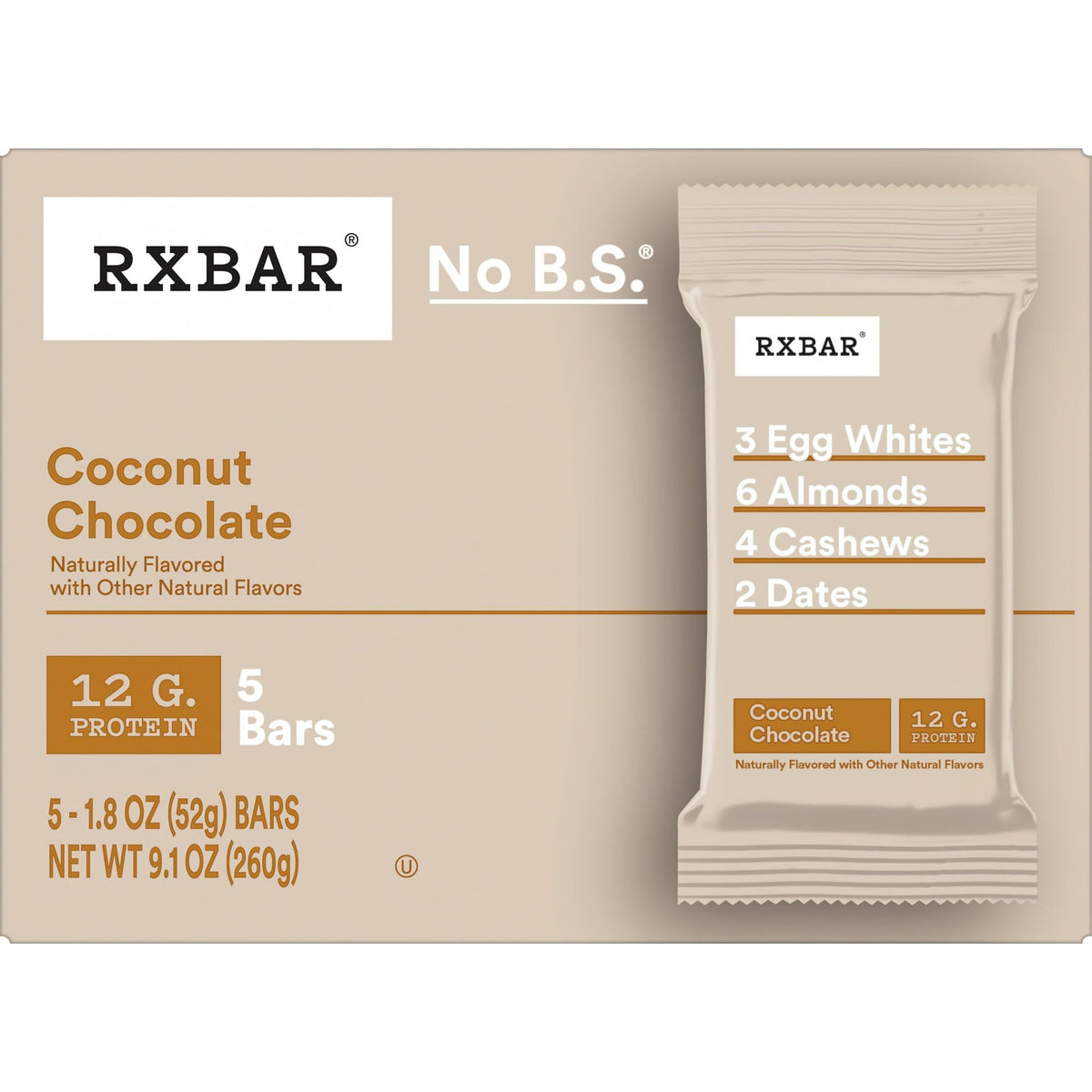 RXBAR Coconut Chocolate six-pack boxes emphasize freshness and value