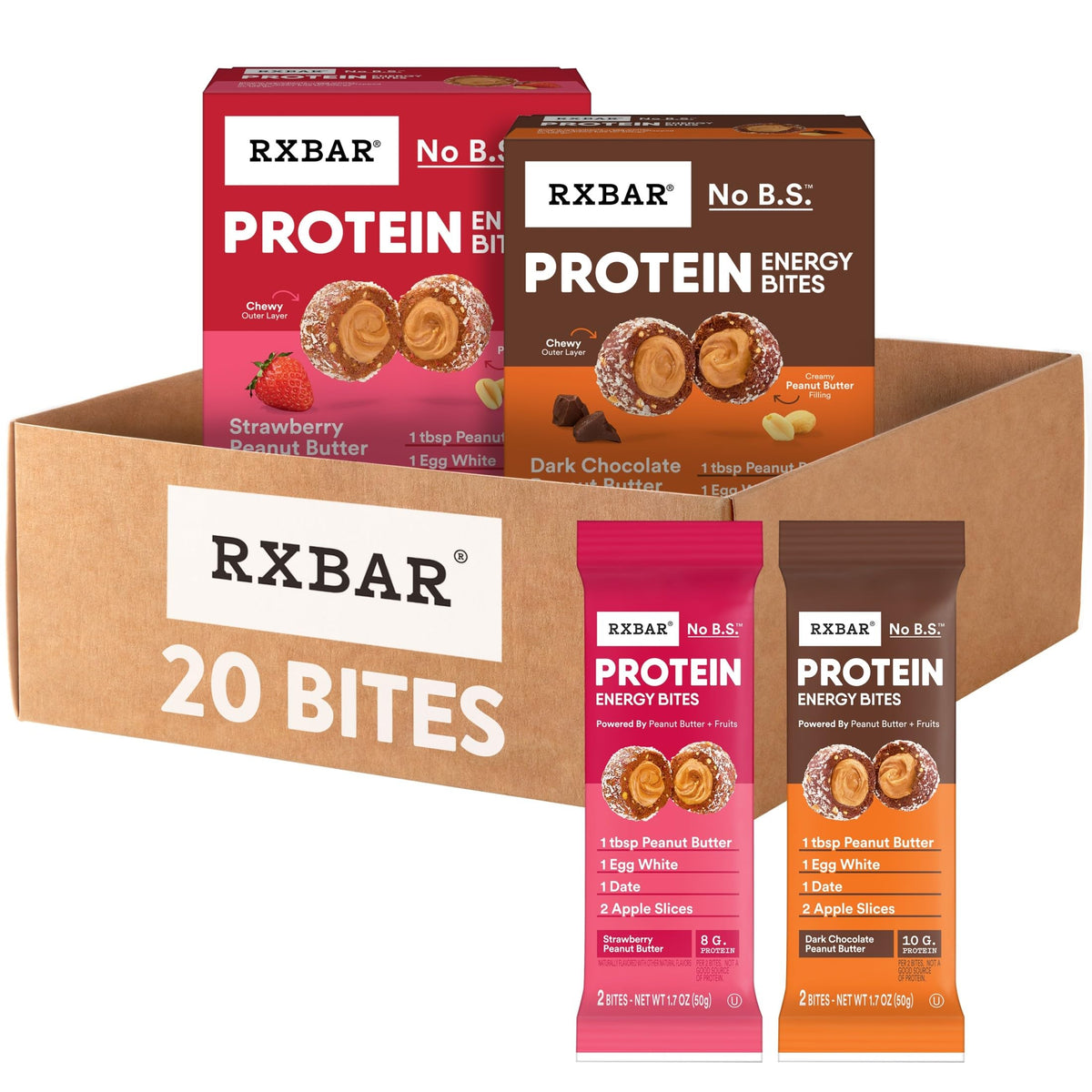 RXBAR Energy Bites strawberry peanut butter pouch with bite-sized energy on the go.