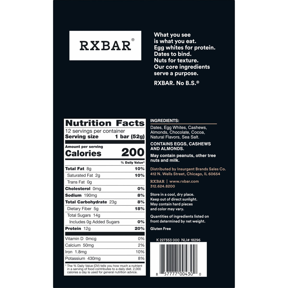 Gluten-free and Kosher Pareve icons on RXBAR packaging