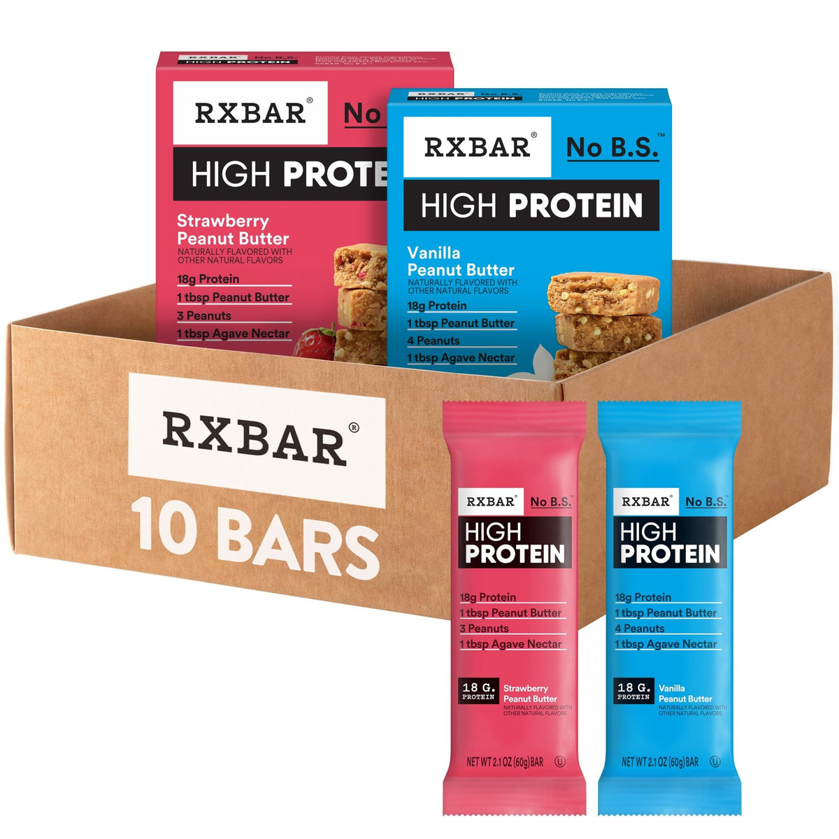RXBAR High Protein Bars packaging showcases strawberry peanut butter flavor for a convenient on-the-go protein