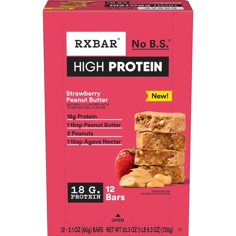 RXBAR High Protein bar packaging highlights simple ingredients for on-the-go snacking.