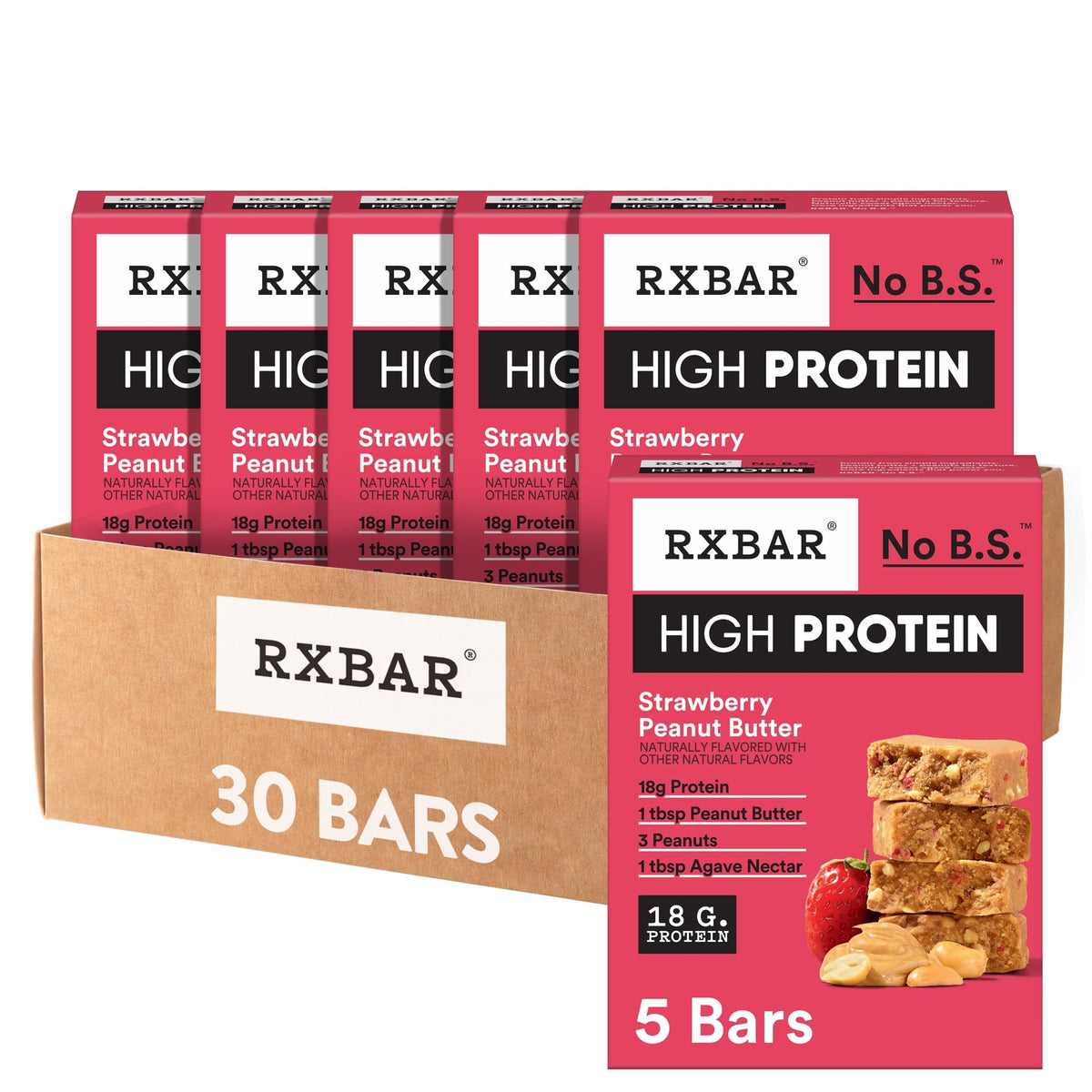 RXBAR high protein strawberry peanut butter bar with soft chewy texture for on the go snacking
