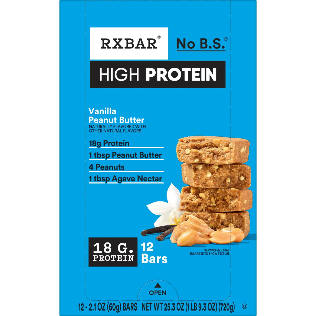 Box of twelve RXBAR High Protein Vanilla Peanut Butter bars