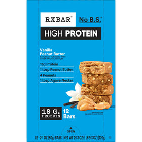 Box of twelve RXBAR High Protein Vanilla Peanut Butter bars