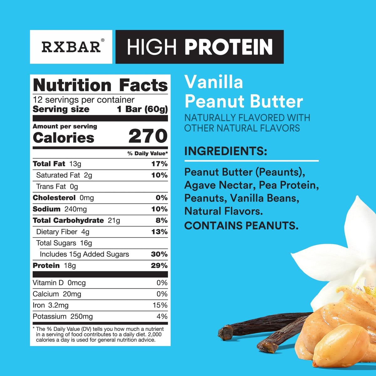 Vanilla aroma and peanut butter texture in RXBAR High Protein bar