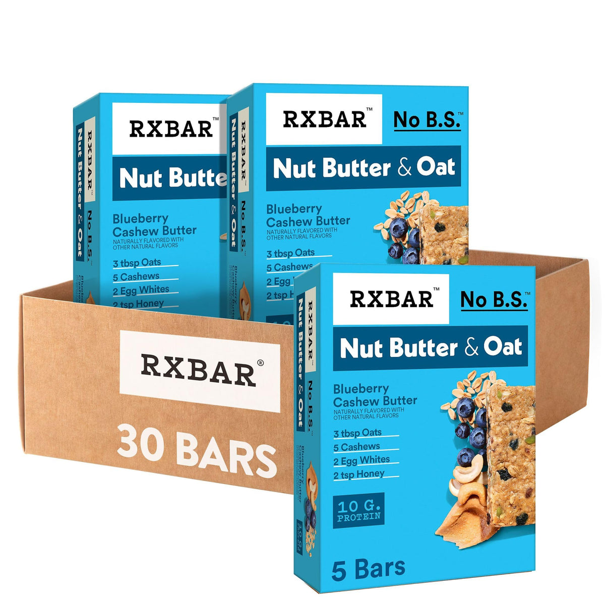 RXBAR Nut Butter and Oat Blueberry Cashew Butter bars packs for convenient on-the-go energy