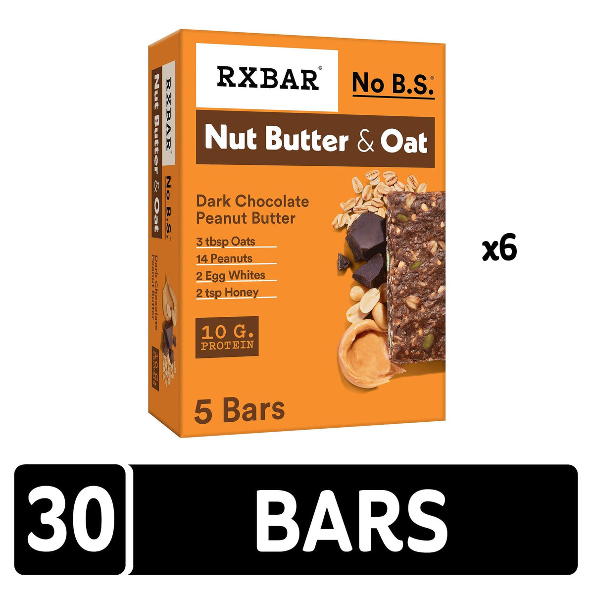 RXBAR Nut Butter and Oat Dark Chocolate Bar break reveals soft-crisp texture.
