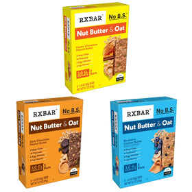 RXBAR Nut Butter and Oat Dark Chocolate Peanut Butter bar close-up, satisfying snack between workouts