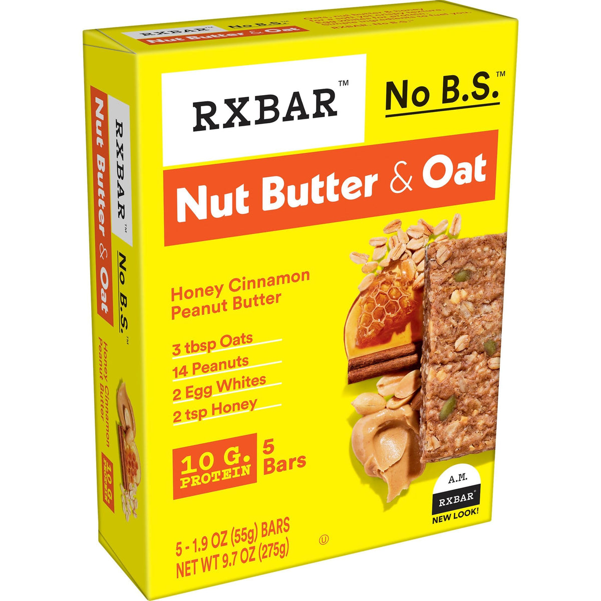 RXBAR Nut Butter and Oat bar gluten-free and whole grain-rich claim visible.