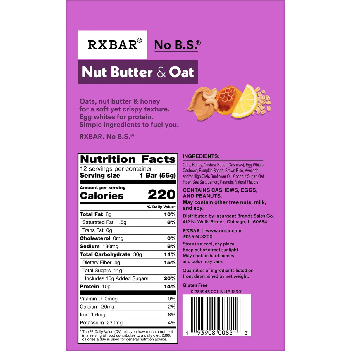 RXBAR Nut Butter and Oat Lemon Honey Cashew bar in pantry or gym bag