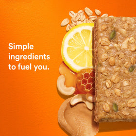 Texture close-up of RXBAR Nut Butter and Oat Lemon Honey Cashew bar