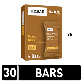 RXBAR Peanut Butter Bar reveals peanuts and egg whites for protein texture.