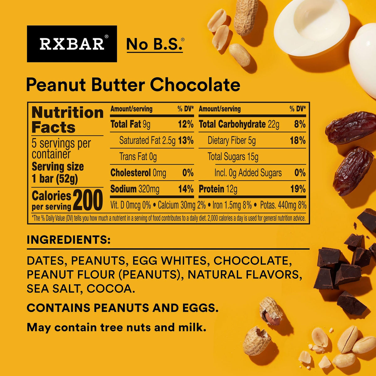 RXBAR Peanut Butter Chocolate bar close-up texture shows nuts and chocolate crunch