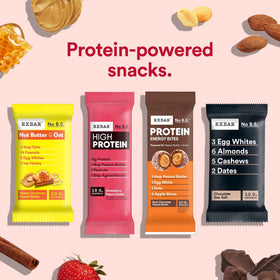 Two bites per pouch demonstrate quick, portable RXBAR energy snacking.