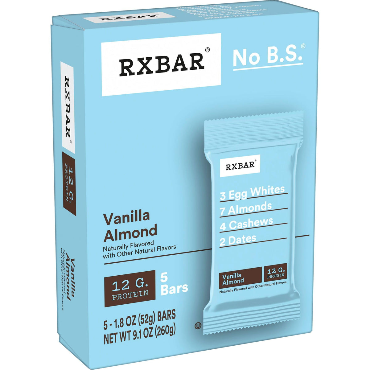 RXBAR Vanilla Almond bar close-up shows egg whites texture