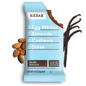 RXBAR Vanilla Almond bar in hand for a quick snack