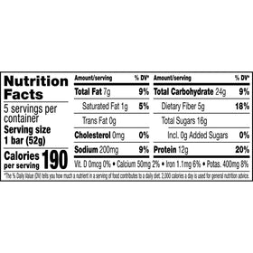 RXBAR Vanilla Almond bar nutrition label close-up highlighting 12g protein