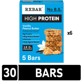 RXBAR Vanilla Peanut Butter bar soft texture close-up emphasizes natural ingredients and flavor.