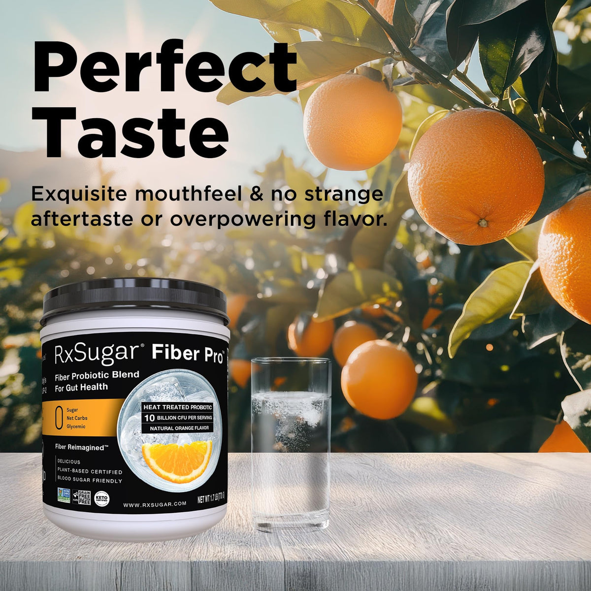 RxSugar Fiber Pro packaging design emphasizes gluten-free and non-GMO attributes