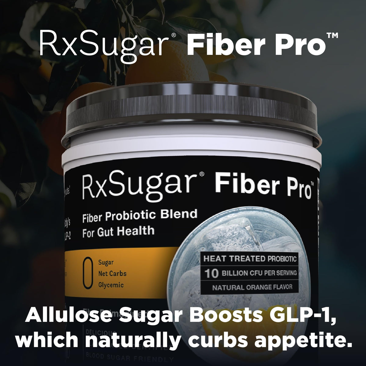 RxSugar Fiber Pro scoop beside smoothie suggests easy daily use