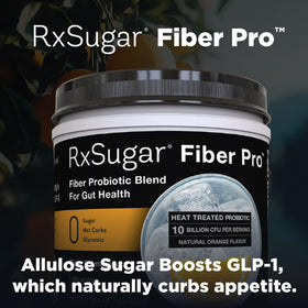 RxSugar Fiber Pro scoop beside smoothie suggests easy daily use
