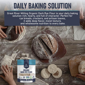 Close-up of Great River Milling Dark Rye Flour's whole-grain texture