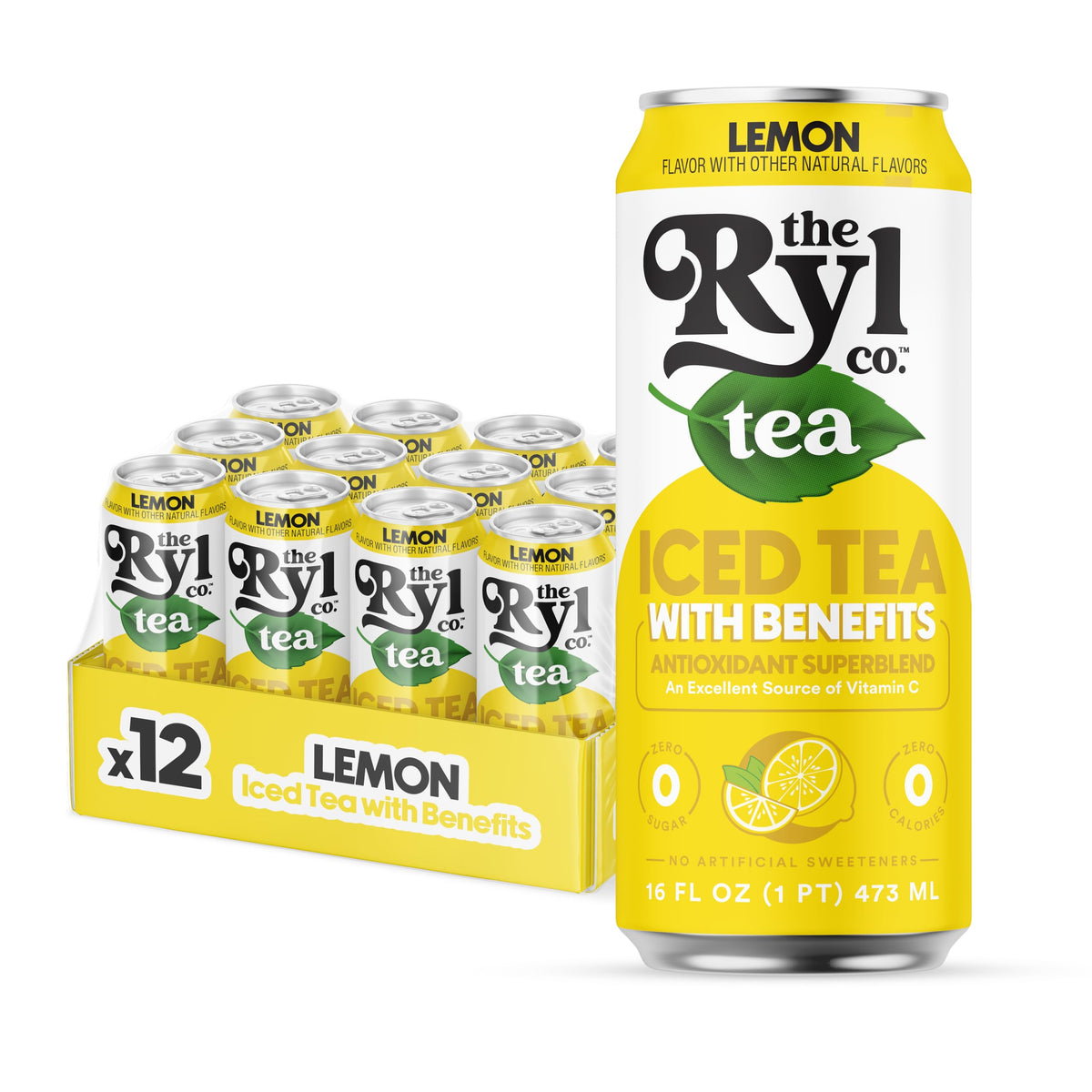 The Ryl Co Iced Tea Lemon can front view, zero sugar option for guilt-free sipping.