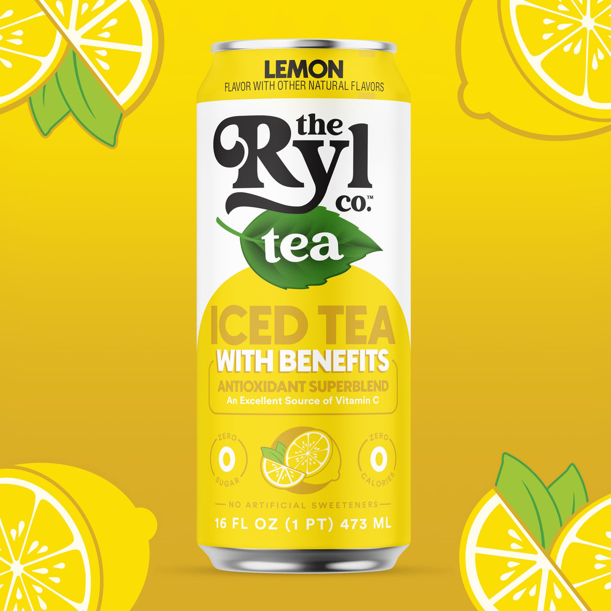 Ryl Co Iced Tea Lemon with citrus slice, vibrant flavor and clean ingredients.
