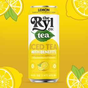 Ryl Co Iced Tea Lemon with citrus slice, vibrant flavor and clean ingredients.