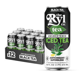 The Ryl Co iced tea can front view highlights zero sugar and low calories