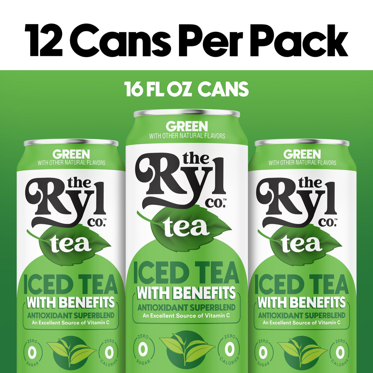 The Ryl Co Iced Tea Green Vitamin C-boost can showing vitamin content and freshness