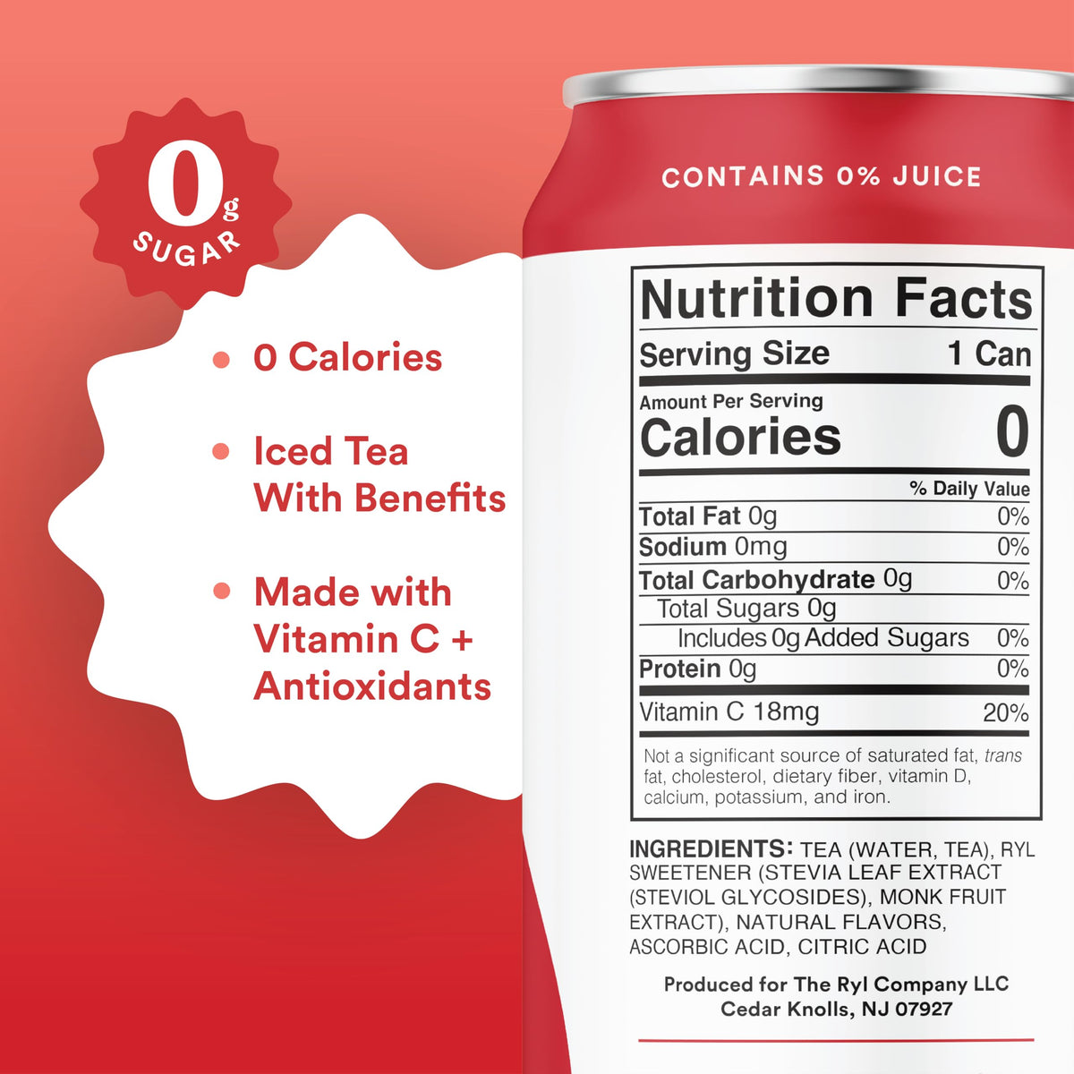 The Ryl Co Raspberry Iced Tea label highlights non-GMO ingredients.