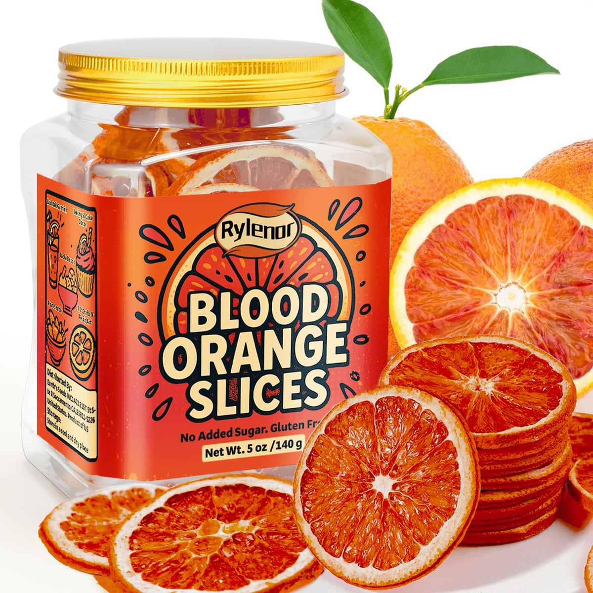 Rylenor blood orange slices hand-sliced, ready for a crisp, sugar-free snack.