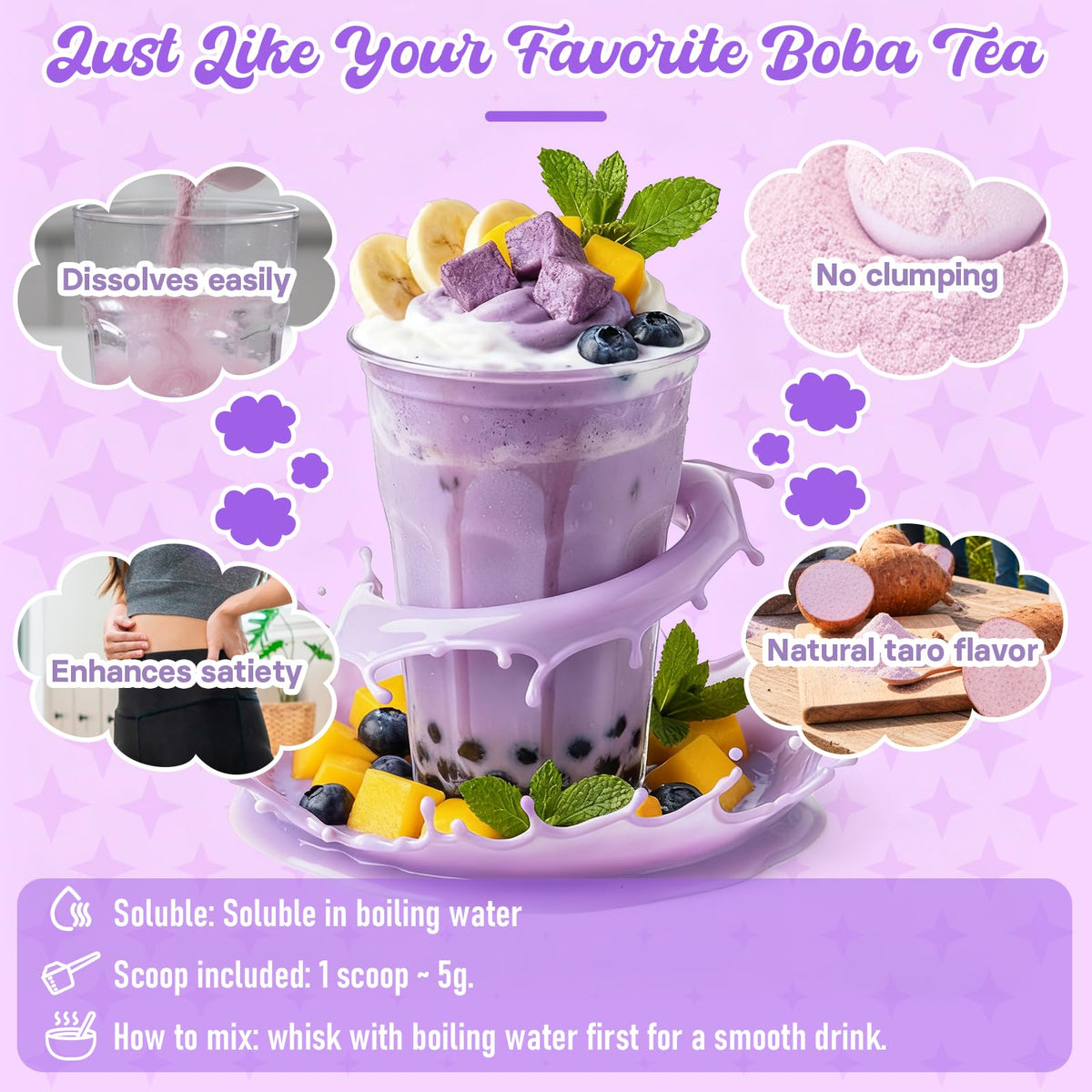Rylenor taro powder in bubble tea shows rich color and creamy flavor