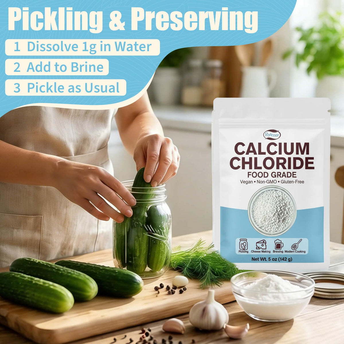 Rylenor calcium chloride aids cheese curd formation for better structure.