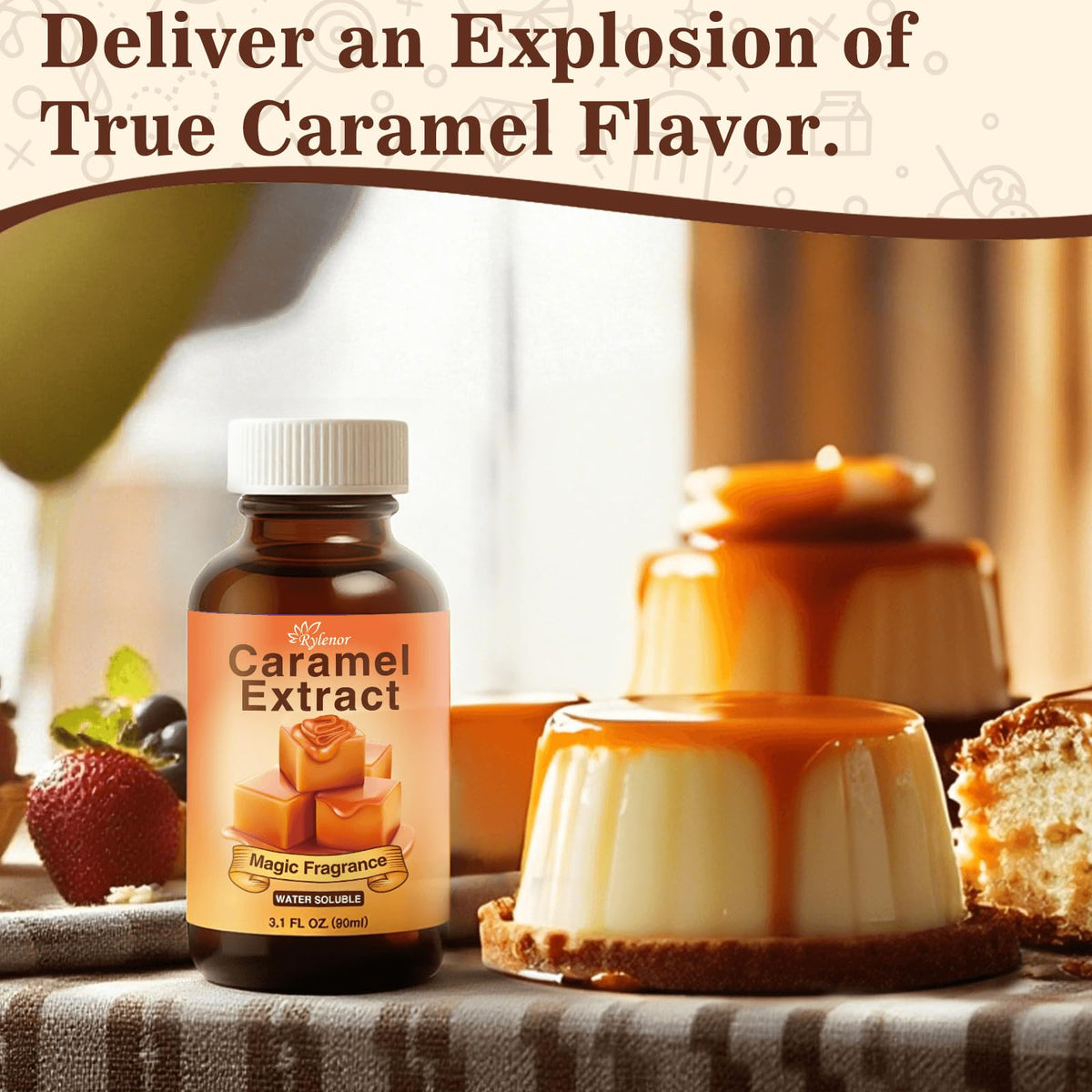Rylenor caramel extract enhances latte with smooth caramel aroma