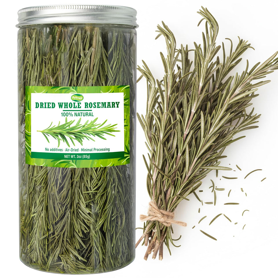 Rylenor dried rosemary sprigs in a 3oz bottle, ready for cooking.
