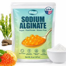Rylenor Sodium Alginate powder jar – vegan gelling agent for clean-label thickeners.