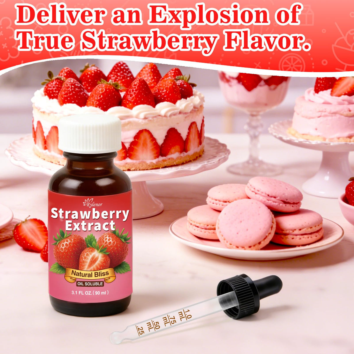 Rylenor Strawberry Extract drizzle on ice cream for fruity finish